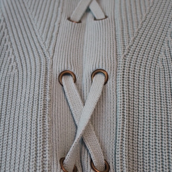 Lucky Brand Pullover Chunky Knit Sage Green Tie Back Medium Sweater *NWOT* Boho - Picture 8 of 9